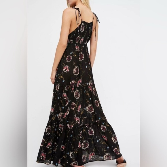FREE PEOPLE Garden Party Black Floral Tiered Maxi Dress Size XS - Picture 2 of 14